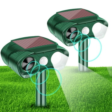 2 Pack Animal Repellent Ultrasonic Outdoor, Solar Animal Repeller with Motion Sensor Flashing Light Waterproof Animal Deterrent for Deer Raccoon Cat Squirrel Skunk Dog Rabbit Coyote and More