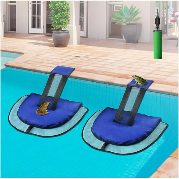 2 Pack Animal Saving Escape Ramp For Pools And Spas, Frog and Animals Saver for the Pool, Critter Escape Device for Small Animals Entering the Pool, Floating Ramp Rescues with Inflator (2, Dark Blue)