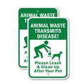 thumbnail image 1 of (2 Pack) Animal Waste Transmits Disease Please Leash & Clean Up After Your Pet | 18" X 24" Heavy-Gauge Aluminum Sign | Rust Free Aluminum, Weather Resistant, Waterproof, Fade Resistant, 1 of 4