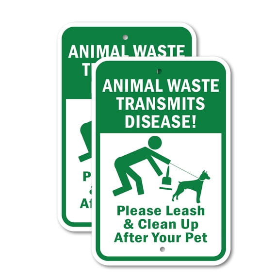 (2 Pack) Animal Waste Transmits Disease Please Leash & Clean Up After Your Pet | 18" X 24" Heavy-Gauge Aluminum Sign | Rust Free Aluminum, Weather Resistant, Waterproof, Fade Resistant