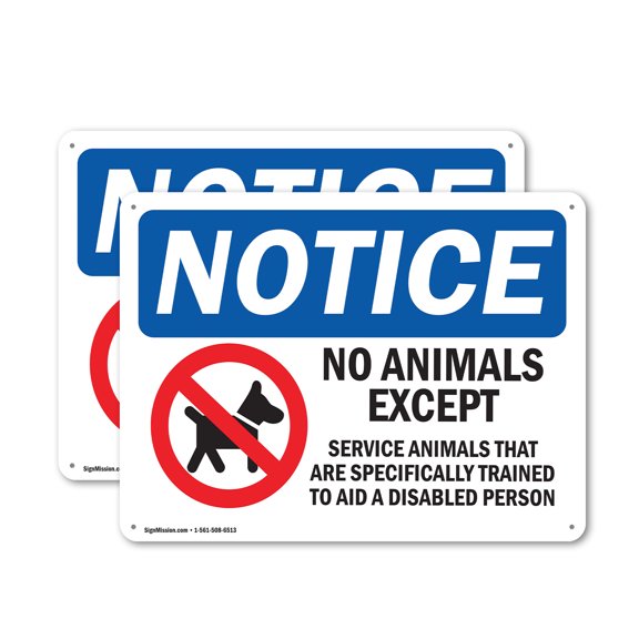 (2 Pack) No Animals Except Service Animals OSHA Notice Sign 24 Inch X 18 Inch Plastic Sign, Weather Resistant, UV Protected for Workplace, Business, and Construction Site, Made in the