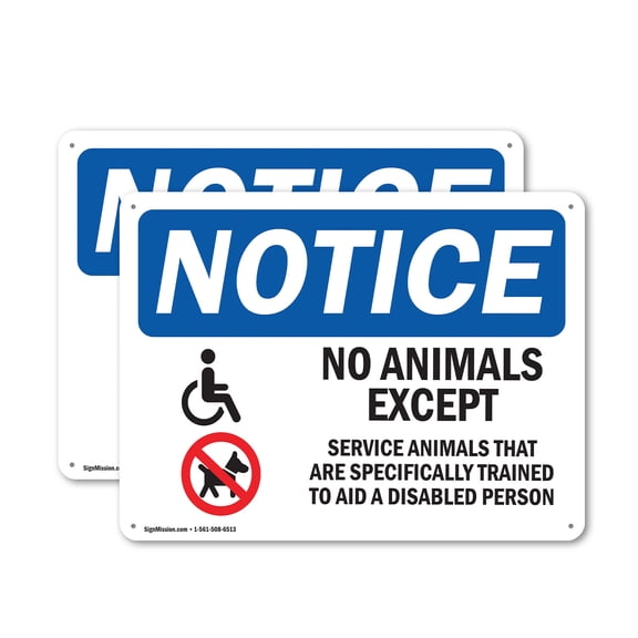(2 Pack) No Animals Except Service Animals OSHA Notice Sign 24 Inch X 18 Inch Plastic Sign, Weather Resistant, UV Protected for Workplace, Business, and Construction Site, Made in the