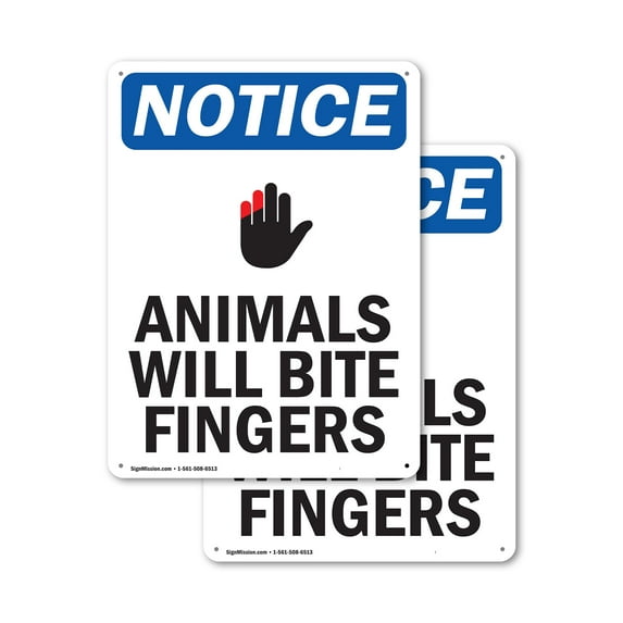 (2 Pack) Animals Will Bite Fingers OSHA Notice Sign 10 Inch X 14 Inch Indoor / Outdoor Rust-Free Aluminum Metal Signs for Workplace, Workshop, and Construction Site, Made in the USA