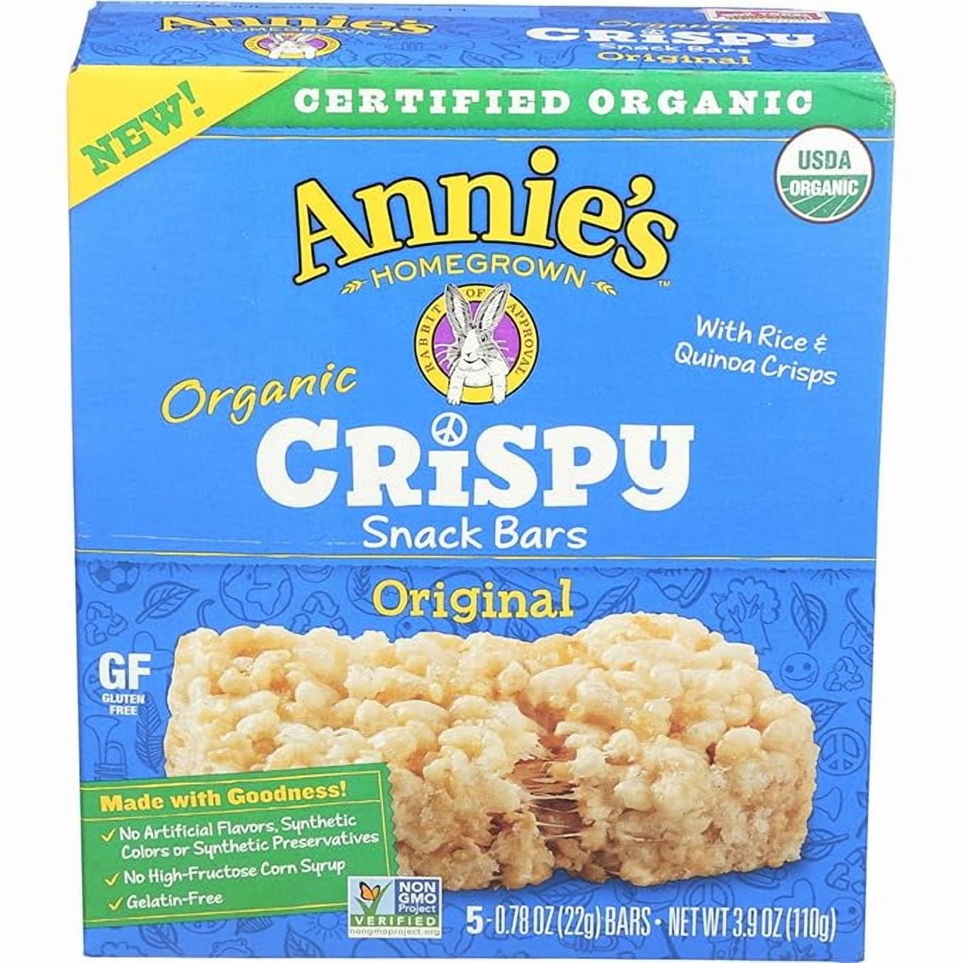 2 Pack Annie's Organic Original Crispy Snack Bars, Gluten Free, 3.9 oz, 5 ct.