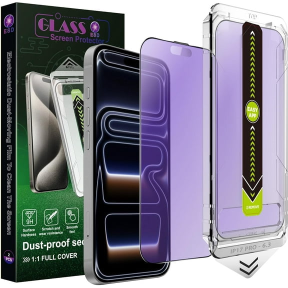 2-Pack Anti Blue Light Blocking Matte Screen Protector for iPhone 17 Pro (6.3-Inch),Anti-Glare,9H Tempered Glass,Full Coverage,Anti-Fingerprint,Auto Dust Removal,Bubble-Free