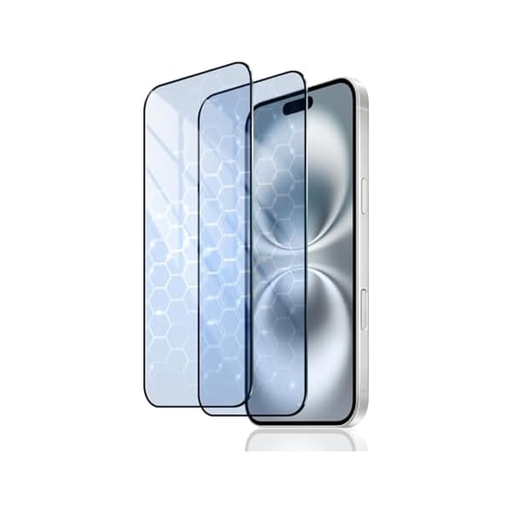 2-Pack Anti-Blue Light Screen Protector for iPhone 16 Plus, Tempered Glass Film, Impact-Protection, HD, Anti-Shatter, Anti-Scratch, 9H Hardness, Case Friendly, Bubble Free