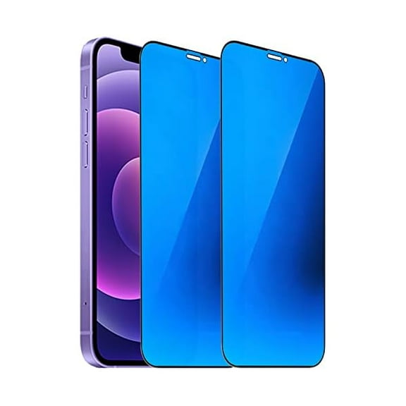 2 Pack Anti-Blue Privacy Tempered Glass Suit for iPhone 12 / iPhone 12 Pro Mirror Anti-Spy Screen Protector Anti-Peeping Film Electroplated 9H Hardness Anti-scratch 6.1 inch (Blue)