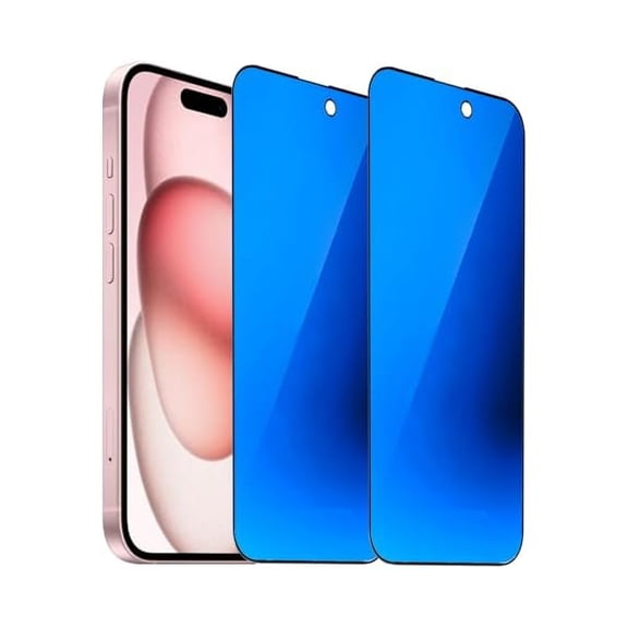 2 Pack Anti-Blue Privacy Tempered Glass for iPhone 15 Plus/iPhone 16 Plus 6.7 inch Mirror Anti-Spy Screen Protector Film Electroplated Blue