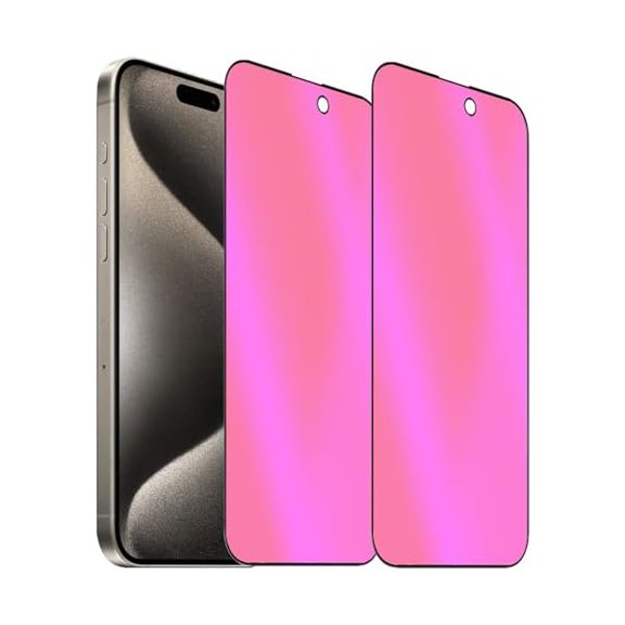2 Pack Anti-Blue Privacy Tempered Glass for iPhone 15 Pro Max Mirror Anti-Spy Screen Protector Anti-Peeping Film Electroplated Gradient Colorful 6.7 inch