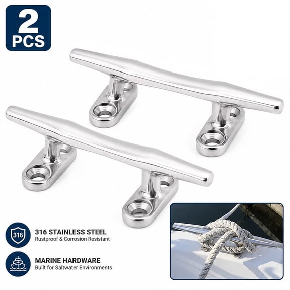 2 Pack Anti-Corrosion 316 Stainless Steel 4 Inch Open Base Boat Cleats, Saltwater Resistant Mooring Rope Tie Hardware for Boats & Docks