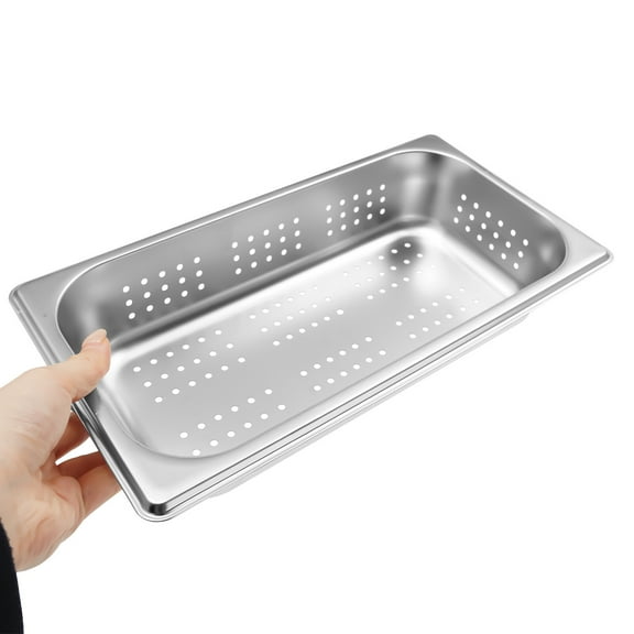 2-Pack Anti-Jam Perforated Stainless Steel Steam Table Pan 1/3 Size 2''/6" Deep 2L