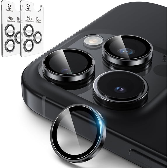 2-Pack Anti-Reflection Camera Lens Protector for iPhone 17/16/15 Pro & Pro Max, Easy Installation,Anti-Scratch,9H Hardness,98% Ultra Clarity,Maintains Original Lens Design- Black