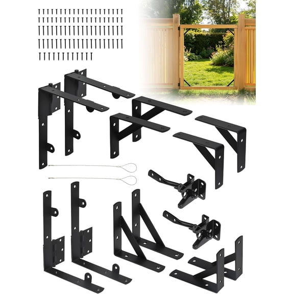 2 Pack Anti Sag Gate Kit, Fence Gate Kit Gate Hardware,Heavy Duty No Sag Anti Twist Gate Frame Corner Brace Bracket with Self-Locking Gate Latch for Wooden Fence Gate (2 Door Set)
