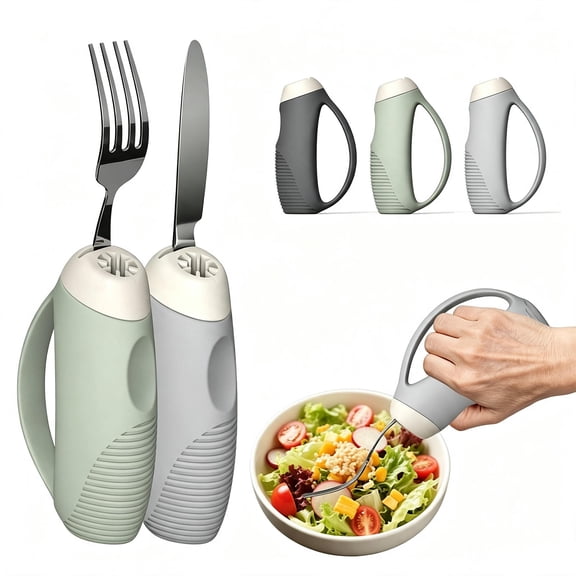2-Pack Anti-Shake Utensil & Toothbrush Grip for Elderly, Ergonomic Handle for Fork Spoon Knife, Adaptive Eating Aid for Arthritic Hands