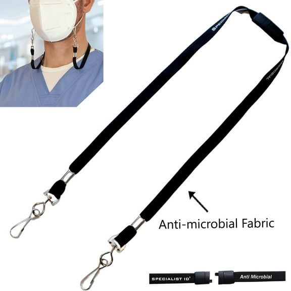 2 Pack - Antimicrobial Face Mask Lanyard with Breakaway Clasp - Made with Anti-Microbial Fabric and Nickel Plated Clips - Youth or Adult Size 25 Inch Facemask Neck Strap Badge Holder by Specialist ID