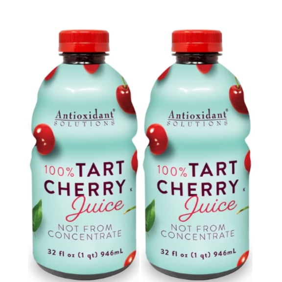 (2 Pack) Antioxidant Solutions 100% Pure Tart Cherry Juice, Not From Concentrate, 32 fl oz Bottles