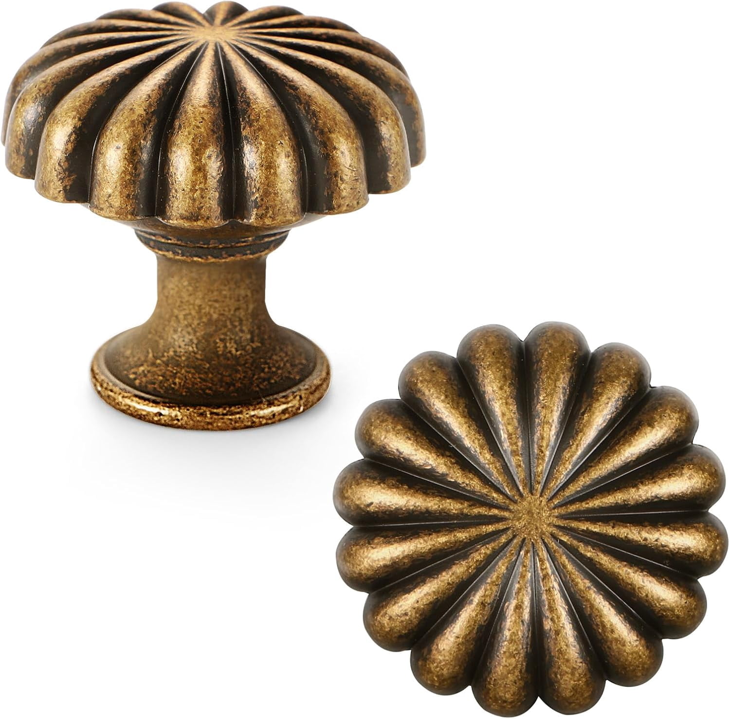 2 Pack Antique Brass Cabinet Knobs for Kitchen Cabinets and Dresser Drawers，Zinc Alloy Hardware Handles Pulls，Vintage Cupboard Drawer Knob