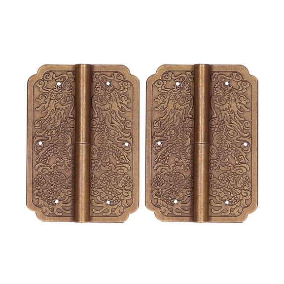 2-Pack Antique Brass Furniture Hinges Retro Chinese Cabinet Hinges Hardware Accessories for Jewelry Boxes and Wooden Chests (3.1 x 2.2 inches / 8 x 5.5 cm) with Screws Included