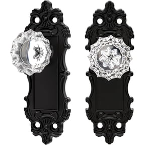 2 Pack Antique Crystal Glass Dummy Door Knobs Interior, Matte Black | Zinc Alloy Base & Crystal Glass Knob,Vintage Door Knob Fits Pantry Door Hallway Closet, Screws Included