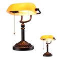 thumbnail image 1 of 2 Pack Bankers Desk Lamp, Yellow Glass Shade, Vintage Desk Lamp With Pull Chain Switch, 1 of 7