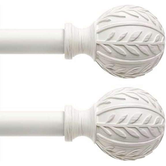 2 Pack Antique White Curtain Rods for Windows 28 to 48 inch,1" Adjustable Heavy Duty Window Curtain Rod with Leaf Finials,Rustic Decorative Drapery Rods Set,Size:18-60''