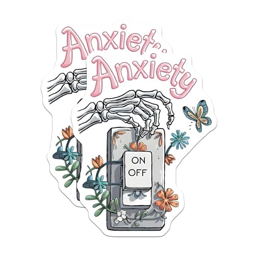 (2 Pack) Anxiety On Off Switch Magnets - Skeleton Hands - Butterfly Illustration - 5" On Longest Side - for Cars, Fridges, Toolboxes - Made in USA - MAG4558