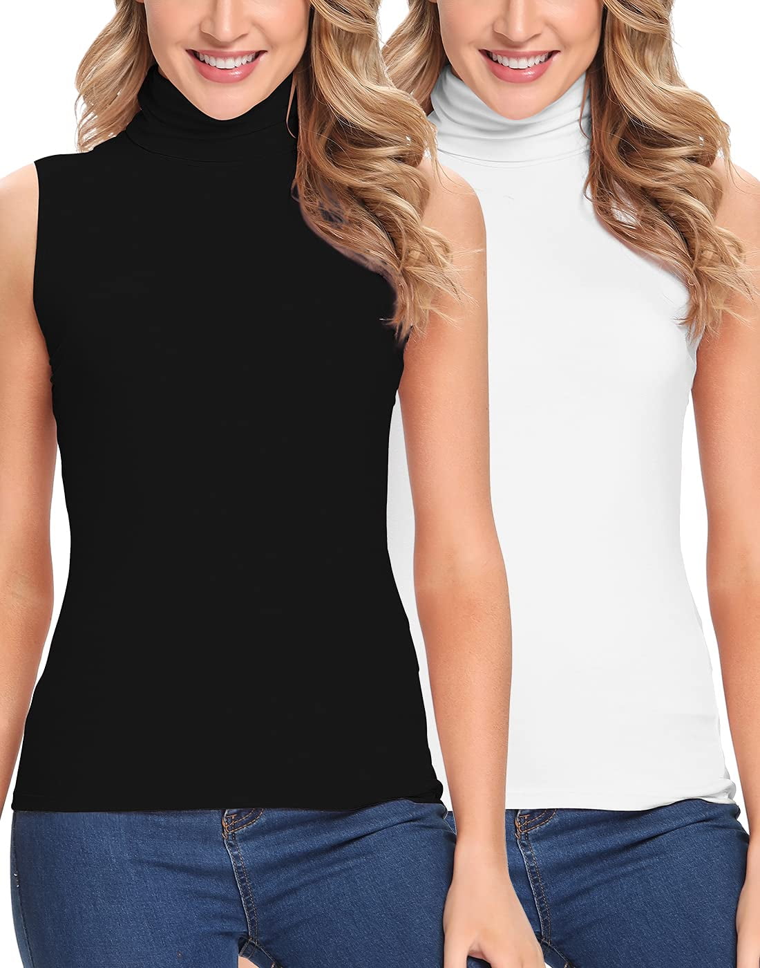 2 Pack Anyfit Wear Womens Mock Turtleneck Tank Top Sleeveless SLim Fit