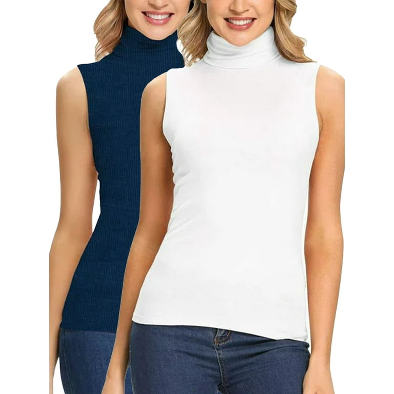 2 Pack Anyfit Wear Womens Mock Turtleneck Tank Top Sleeveless SLim Fit Top  Basic Solid Layer Shirt