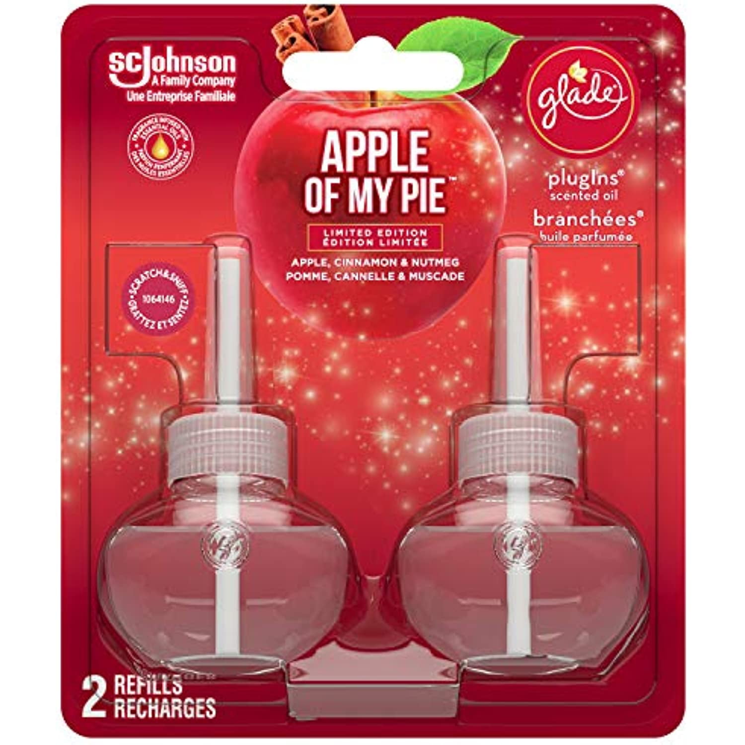 2 Pack Apple Cinnamon Scented Oil PlugIn Air Freshener Refills