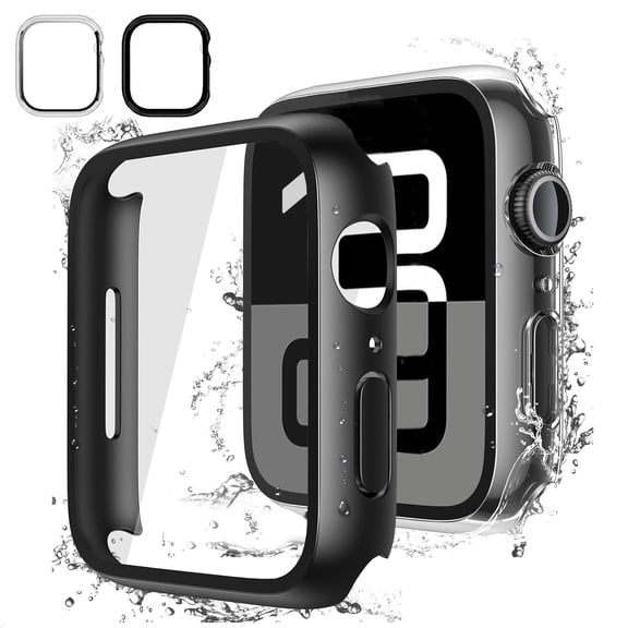 [2 Pack] for Apple Watch Series 11/10 [42mm] Waterproof Case, IC ICLOVER Full Cover Snap-on Case Built-in Clear Glass Screen Protector Anti-Scratch PC Cover for iWatch Series S11/S10, Clear+Black