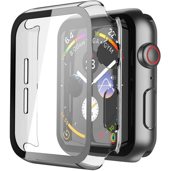 2 Pack Apple Watch Series SE 9 8 7 41mm Tempered Glass Screen Protector Hard PC Case Full Body 360 Protection for iWatch Series SE 9 8 7 41mm - 2x Transparent Clear