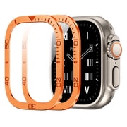 2 Pack for Apple Watch Ultra 2/1 49mm Screen Protector, Tempered Glass Film with Titanium Alloy Frame, Military Grade Protection, Keep Original,Touch Sensitive, Waterproof,Orange