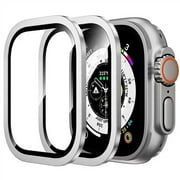 [2 Pack] for Apple Watch Ultra 2 / Apple Watch Ultra Screen Protector 49mm, Military Grade Shockproof Case Friendly Anti-Scratch Bubble-Free Tempered Glass Clear Cover for iWatch Ultra, Silver
