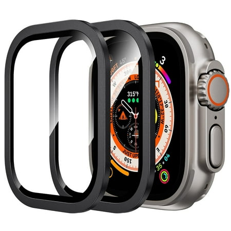 [2 Pack] for Apple Watch Ultra 2 / Apple Watch Ultra Screen Protector 49mm, Military Grade Shockproof Case Friendly Anti-Scratch Bubble-Free Tempered Glass Clear Cover for iWatch Ultra, Black