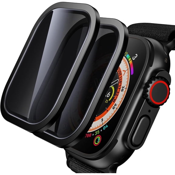 2 Pack for Apple Watch Ultra Screen Protector 49mm [26 Degree Privacy] Titanium Alloy Frame + 9H Tempered Glass [Touch Sensitive] Lightweight Protective Glass Film for iwatch Ultra 3/Ultra 2/Ultra