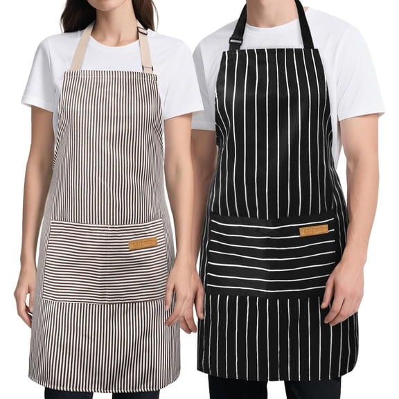 2 Pack Aprons for Women with Pockets, Kitchen Cooking Apron for Men, Adjustable Apron Suitable for Chefs, Waiters, Baking, and Nail Technicians