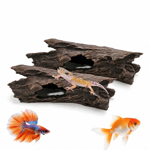 2-Pack Aquarium Cave Decor: Resin Hollow Tree Logs & Fish Houses for Reptiles, Lizards & Corn Snakes