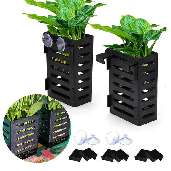 2 Pack Aquarium Plant Holder with Hooks and Suction Cups, Hanging Aquatic Planter Cups for Decorations Plants