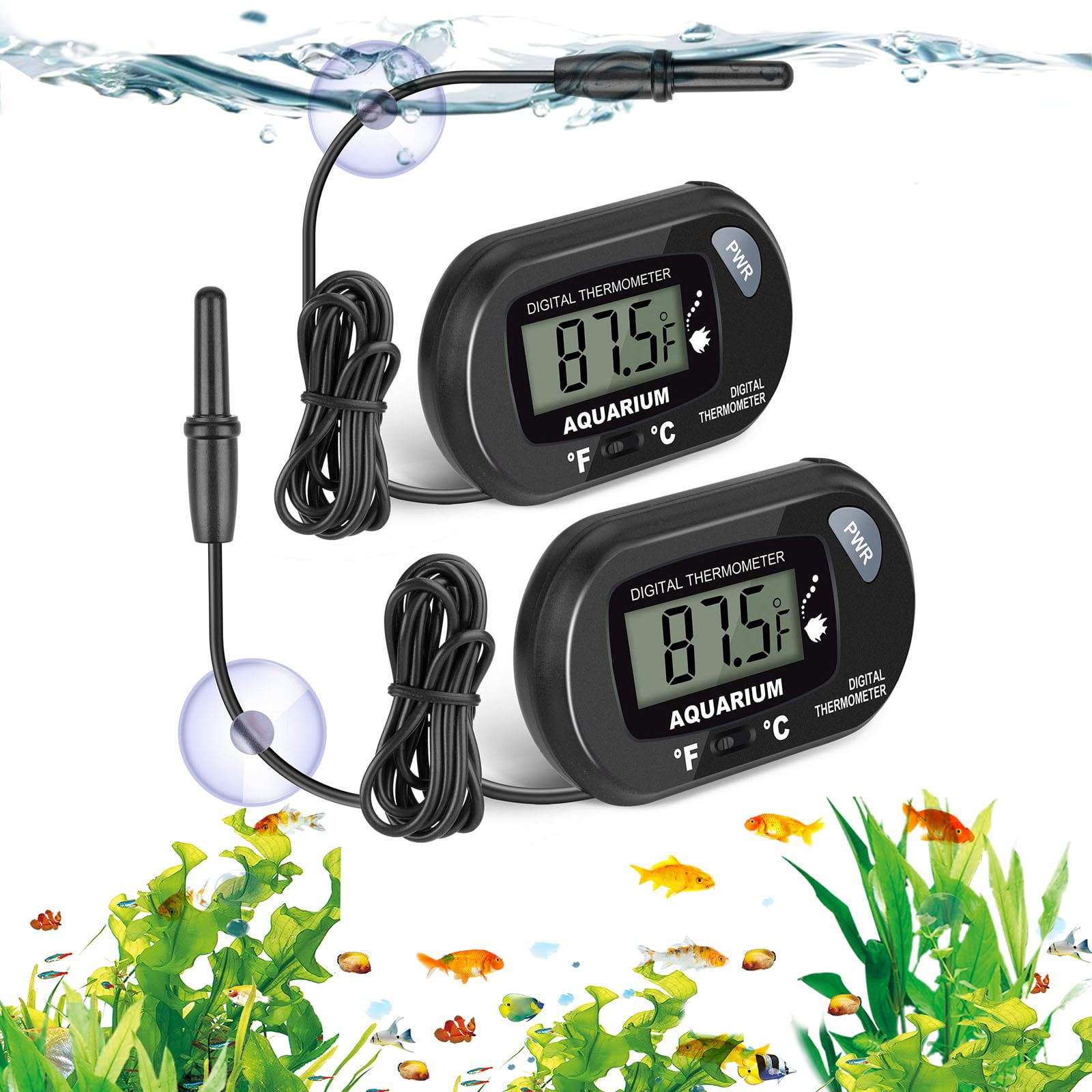 2 Pack Aquarium Thermometer,LCD Digital Fish Tank Thermometer  Accessories,Fterwk Water Temperature Thermometer Fahrenheit/Celsius(℉/℃)  for Vehicle Reptile Terrarium Fish Tank Refrigerator 