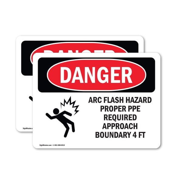 (2 Pack) Arc Flash Hazard Proper PPE OSHA Danger Sign 5 Inch X 3.5 Inch Vinyl Label Decal Sticker Weather Resistant, UV Protected for Workplace, Business, and Construction Site, Made in
