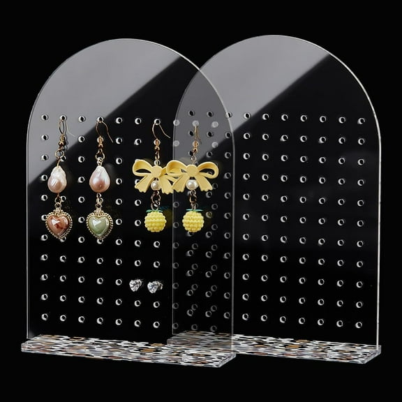 2 Pack Arch Earring Holder 110 Holes Earring Display Stands Ear Stud Holder Rack with Base Acrylic Earring Hanger Board Jewelry Rack Display for Selling Retail Display 1.2x5x7 inch