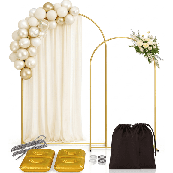 Gold Metal Wedding Arch Backdrop Stand, 2-Pack (7.2ft & 6ft) Heavy Duty Frame for Ceremony, Party Decorations, and Event Backdrops – Stela&Vine