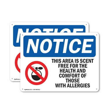 (2 Pack) This Area Is Scent Free For OSHA Notice Sign 10 Inch X 7 Inch Indoor / Outdoor Rust-Free Aluminum Metal Signs for Workplace, Workshop, and Construction Site, Made in the USA