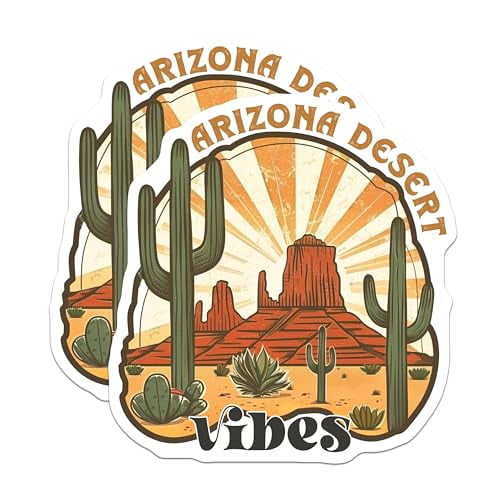 (2 Pack) Arizona Desert Vibes Magnets - Southwest Cactus Design - Retro Desert Scene Magnets - 5" On Longest Side - for Cars, Fridges, Toolboxes - Made in USA - MAG4314