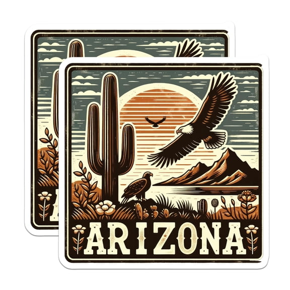 (2 Pack) Arizona State Magnets - Desert Eagle Scene - Southwest Souvenir Magnets - 5" On Longest Side - Premium Magnet - for Cars, Refrigerators, Toolboxes, Lockers - Made in USA - MAG17185