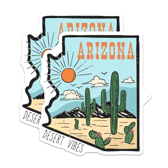 (2 Pack) Arizona Stickers - Desert Vibes - Cactus Decals - State Pride - 5" On Longest Side - Sticks to Smooth Flat Surfaces - Made in USA - BMCS17979