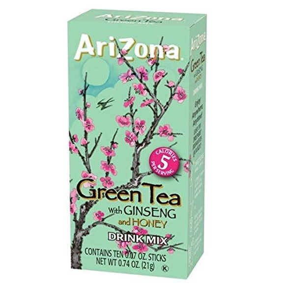 2 Pack-Arizona Zero Sugar Green Tea With Ginseng & Honey Powdered Drink Mix Sticks, 10 Ct. Box Packaing mayvary