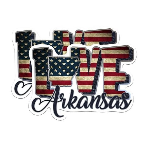 (2 Pack) Arkansas Love State Stickers - AR State USA Flag American Pride - Choose from 50 States - 5" On Longest Side - Premium Vinyl - for Cars, Trucks, Skateboards, Laptops - Made in USA - BMCS1410
