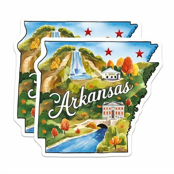 (2 Pack) Arkansas State Magnets - Waterfall Scenery - Nature Inspired Fridge Decor - 5" On Longest Side - for Cars, Fridges, Toolboxes - Made in USA - MAG6281