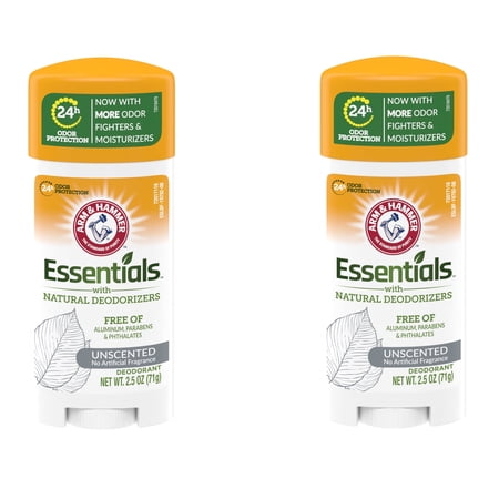 2 Pack Arm & Hammer Essentials Deodorant Solid, Unscented 2.5 Ounce Each